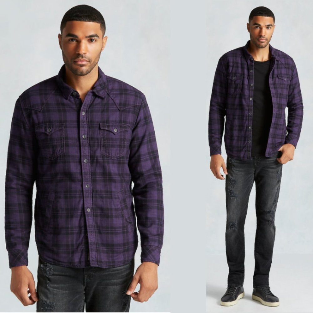 TRUE RELIGION WESTERN SHIRT JACKET PURPLE PLAID S